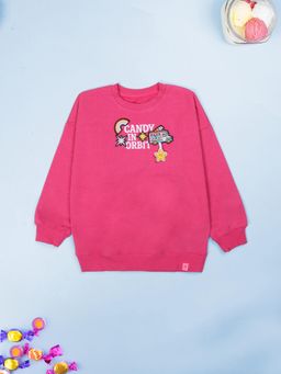 KiddoPanti - Girls Fleece Round Neck Sweatshirt With Multi Badge