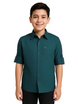 CHARCHIT - Boys Full Sleeves Embroidered Shirt Teal