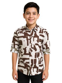 CHARCHIT - Boys Full Sleeves Abstract Printed Shirt Brown