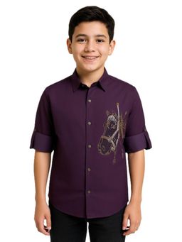 CHARCHIT - Boys Full Sleeves Embellished Shirt Purple