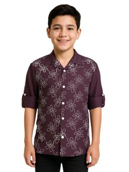 CHARCHIT - Boys Full Sleeves Embroidered Shirt Purple