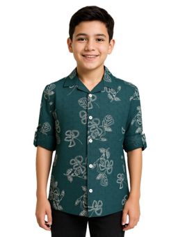 CAVIO - Boys Full Sleeves Embroidered Solid Shirt Green