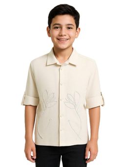 CAVIO - Boys Full Sleeves Embroidered Solid Shirt Cream