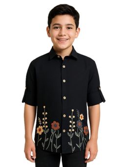 CAVIO - Boys Full Sleeves Embroidered Shirt Black