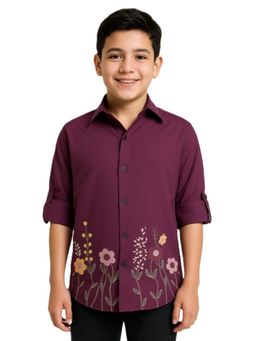 CAVIO - Boys Full Sleeves Embroidered Shirt Purple