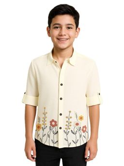 CAVIO - Boys Full Sleeves Embroidered Shirt Cream