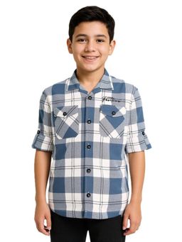 CAVIO - Boys Full Sleeves Checked Shirt Blue