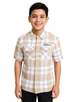 CAVIO - Boys Full Sleeves Checked Shirt Cream