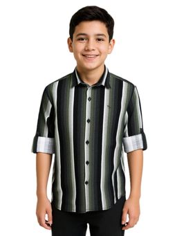 CAVIO - Boys Full Sleeves Striped Printed Shirt Green