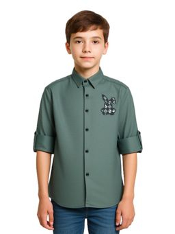 CAVIO - Boys Full Sleeves Graphic Printed Shirt Green