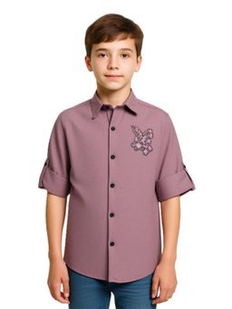 CAVIO - Boys Full Sleeves Graphic Printed Shirt Mauve