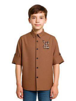 CAVIO - Boys Full Sleeves Graphic Printed Shirt Brown
