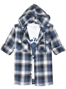 CAVIO - Boys Full Sleeves Checked Shirt And T-Shirt Navy Blue