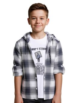 CAVIO - Boys Full Sleeves Checked Shirt And T-Shirt Grey