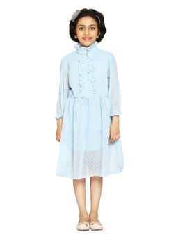 KiddoPanti - Girls Polyester Front Yoke Frill Detailed Placket Full Sleeve Dress