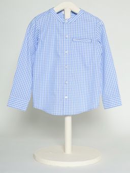 THE BABY TRUNK - Checked Mandarin Neck Shirt Blue