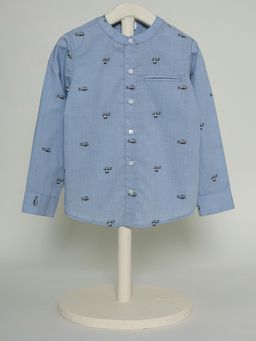 THE BABY TRUNK - Happy Panda Mandarin Neck Shirt Blue