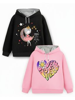 Trampoline - Girls Fleece Heart Printed Hooded Hoodie Multi-Color (Pack of 2)