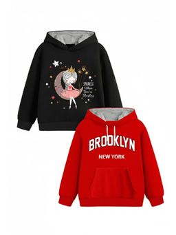Trampoline - Girls Fleece Full Sleeves Brooklyn Printed Hoodie Multi-Color (Pack of 2)