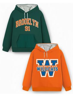 Trampoline - Kids Fleece Brooklyn Printed Hooded Hoodie - Green Orange (Pack of 2)