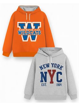 Trampoline - Kids Fleece Wildcats And Nyc Printed Hoodie - Orange Grey (Pack of 2)