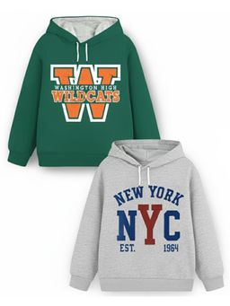 Trampoline - Kids Fleece Wildcats And Nyc Printed Hoodie - Green Grey (Pack of 2)