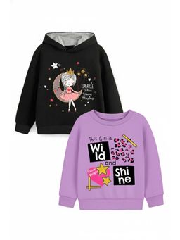 Trampoline - Girls Fleece Full Sleeves Text Printed Sweatshirt Multi-Color (Pack of 2)