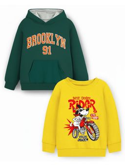 Trampoline - Kids Fleece Brooklyn And Bike Printed Sweatshirt - Green Yellow (Pack of 2)