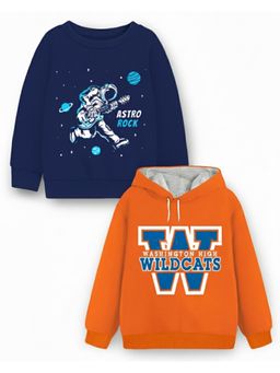 Trampoline - Kids Fleece Astronaut Printed Sweatshirt - Navy Blue Orange (Pack of 2)