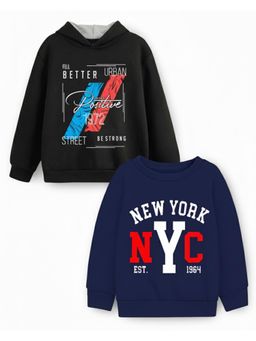 Trampoline - Kids Fleece Nyc New York Printed Sweatshirt - Black Navy Blue (Pack of 2)