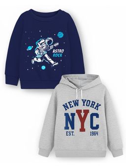 Trampoline - Kids Fleece Astronaut And Nyc Printed Sweatshirt - Blue Grey (Pack of 2)