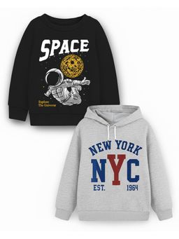 Trampoline - Kids Fleece Space And Nyc Printed Sweatshirt - Black Grey (Pack of 2)