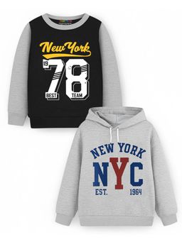 Trampoline - Kids Fleece New York Printed Color Block Sweatshirt - Grey (Pack of 2)