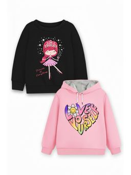 Trampoline - Girls Fleece Full Sleeves Heart Printed Sweatshirt Multi-Color (Pack of 2)