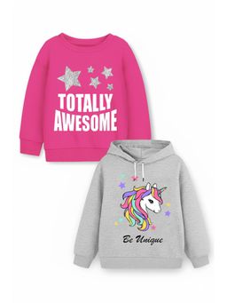 Trampoline - Girls Fleece Totally Awesome And Unicorn Sweatshirt Multi-Color (Pack of 2)