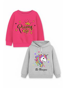 Trampoline - Girls Fleece Princess & Unicorn Printed Sweatshirt Multi-Color (Pack of 2)