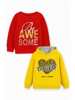 Trampoline - Girls Fleece Awesome And Heart Printed Sweatshirt - Red Yellow (Pack of 2)