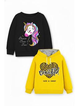 Trampoline - Girls Fleece Unicorn And Heart Printed Sweatshirt Multi-Color (Pack of 2)