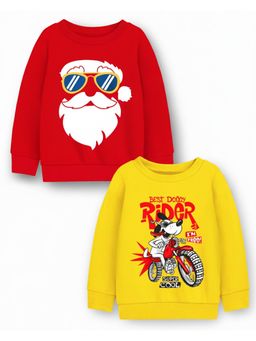 Trampoline - Kids Fleece Santa Printed Sweatshirt - Red Yellow (Pack of 2)
