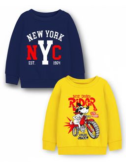 Trampoline - Kids Fleece Nyc And Bike Printed Sweatshirt - Navy Blue Yellow (Pack of 2)