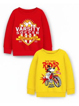 Trampoline - Kids Fleece Varsity Soccer And Bike Sweatshirt - Red Yellow (Pack of 2)