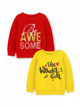 Trampoline - Girls Fleece Awesome Printed Sweatshirt - Red Yellow (Pack of 2)