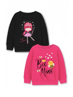 Trampoline - Girls Fleece Doll And Bee Mine Printed Sweatshirt Multi-Color (Pack of 2)
