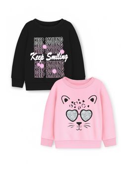 Trampoline - Girls Fleece Keep Smiling & Cat Printed Sweatshirt Multi-Color (Pack of 2)