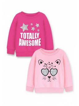 Trampoline - Girls Fleece Awesome And Cat Printed Sweatshirt - Multi-Color (Pack of 2)