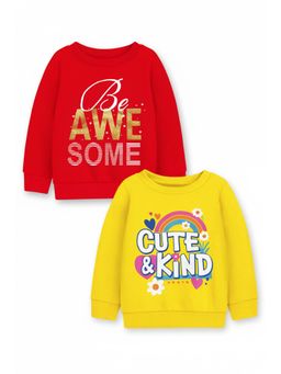 Trampoline - Girls Fleece Awesome And Cute And Kind Sweatshirt - Red Yellow (Pack of 2)