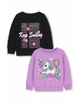 Trampoline - Girls Fleece Keep Smiling And Unicorn Sweatshirt Multi-Color (Pack of 2)