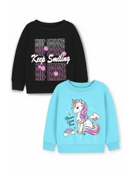 Trampoline - Girls Fleece Unicorn Printed Sweatshirt - Black Sky Blue (Pack of 2)
