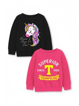Trampoline - Girls Fleece Unicorn And Girls Printed Sweatshirt Multi-Color (Pack of 2)