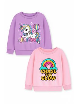 Trampoline - Girls Fleece Unicorn Printed Sweatshirt - Purple Pink (Pack of 2)